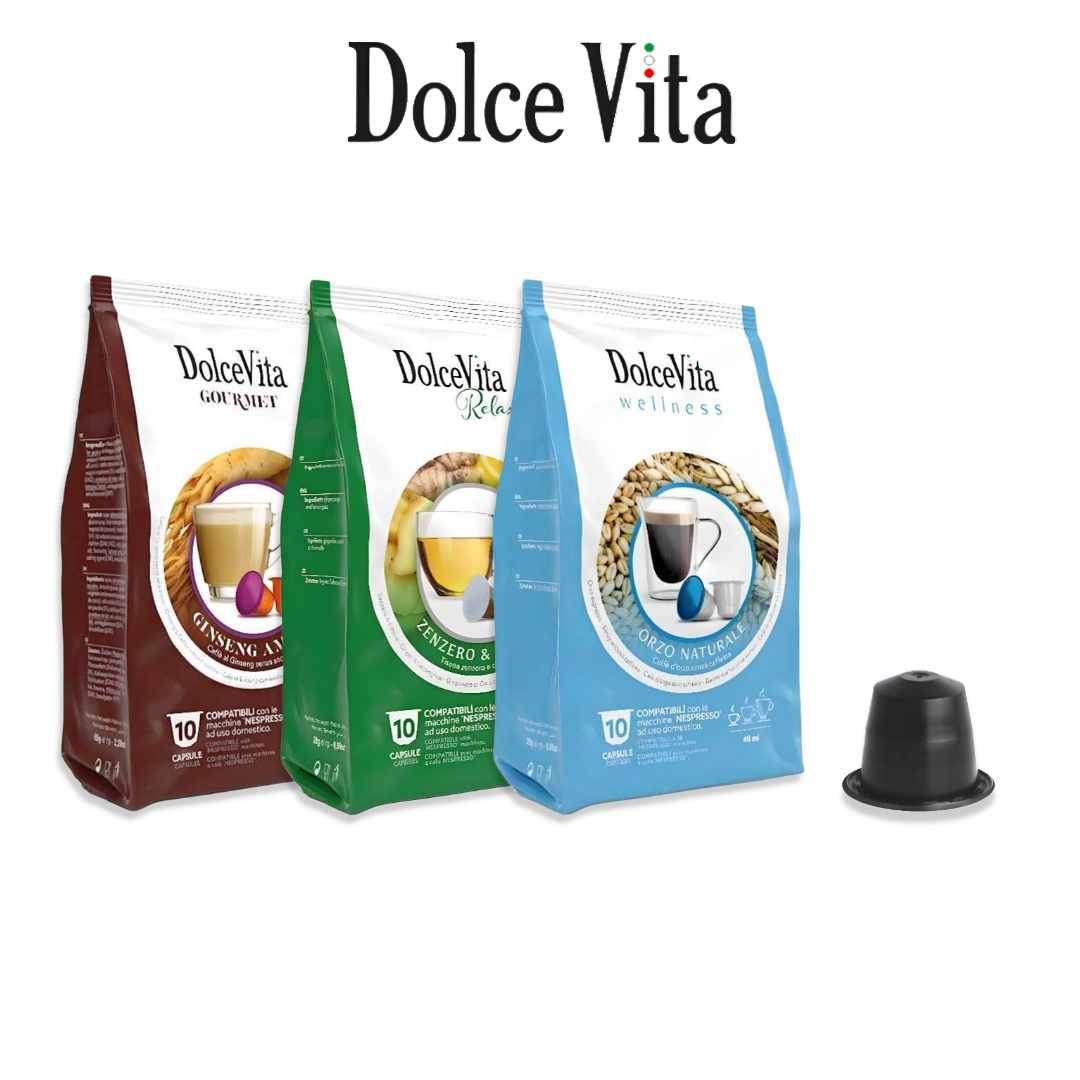 Confezioni Dolce Vita solubili per Nespresso – assortimento bevande in capsule da 10 pezzi